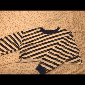 Long sleeve Black white and yellow striped crop